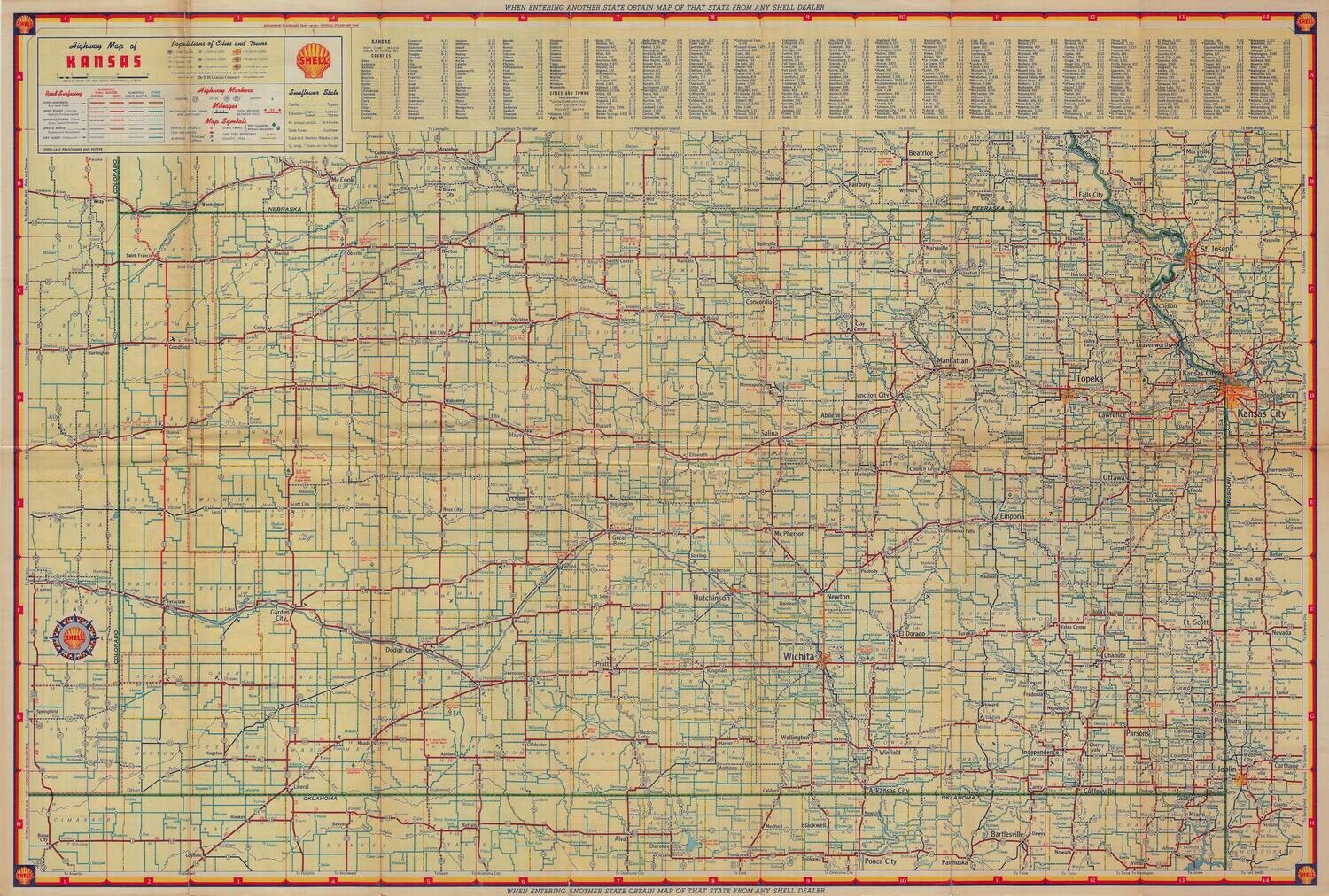 1940 Shell Highway Map of Kansas