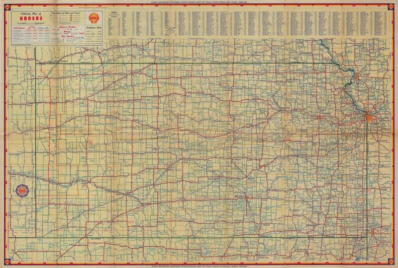 1940 Shell Highway Map of Kansas