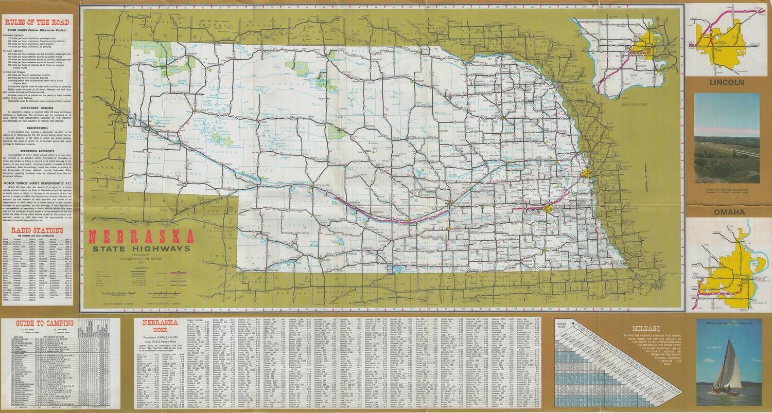 1965 Nebraska State Highway Road Map