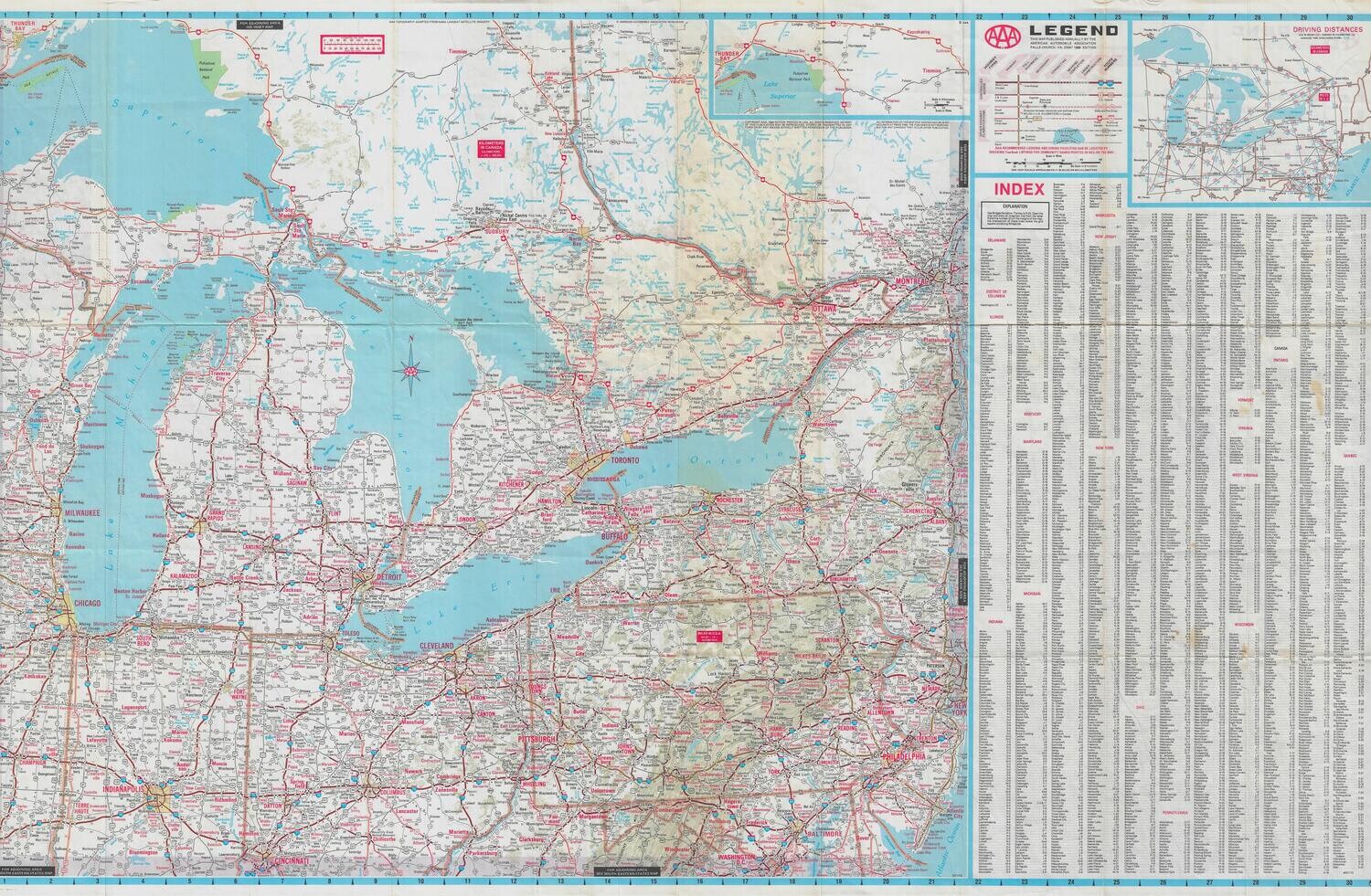 1988 Highway Map of the Great Lakes Area from AAA