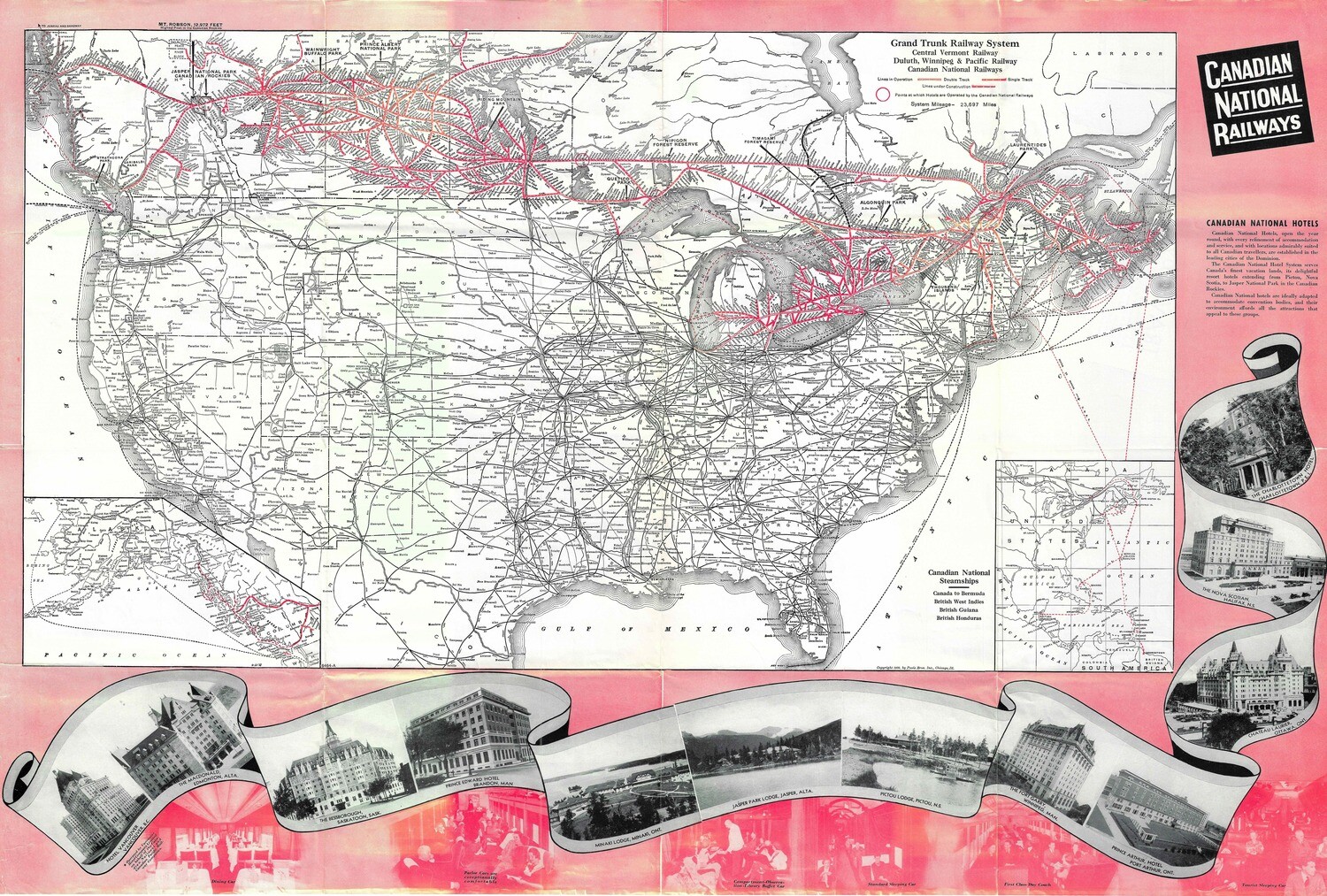 1936 Canadian Nat'l Railways Map (US + Canada)