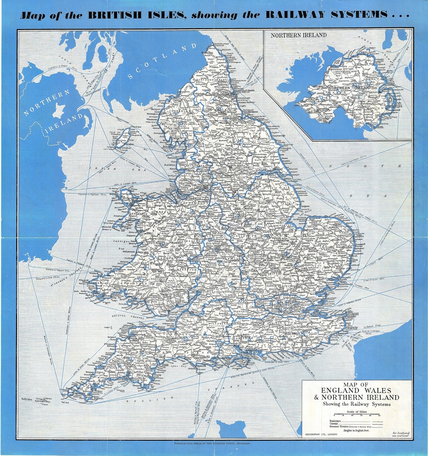 1950 Map of British Isles showing Railway Systems