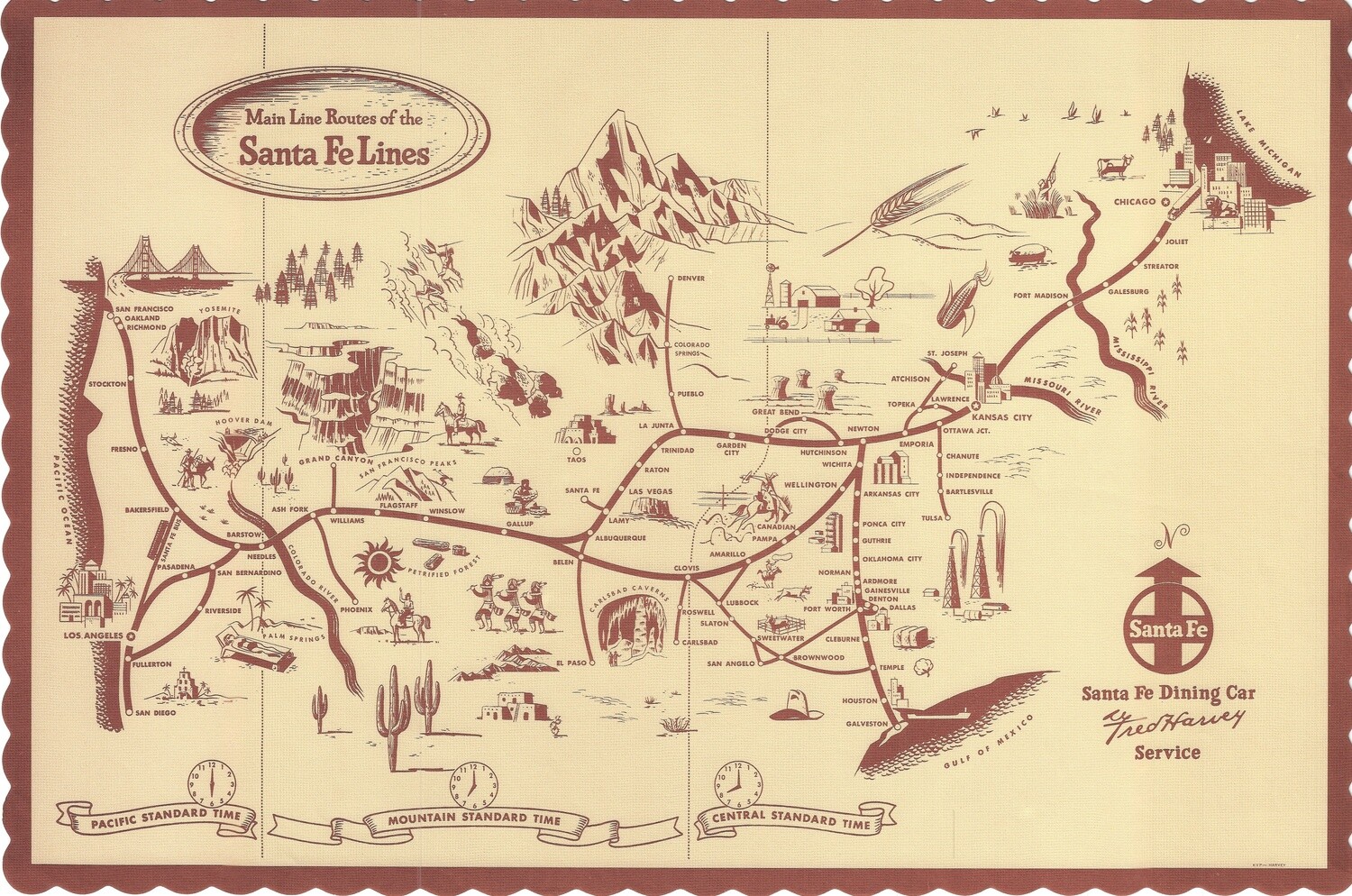 1963 Santa Fe Line Dining Car Placemat
