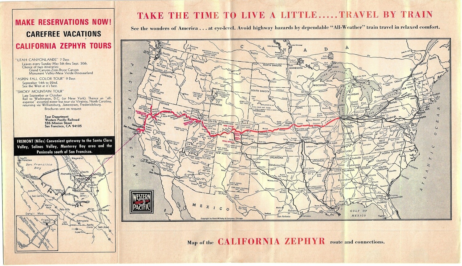 1968 Western Pacific Time Table with route map