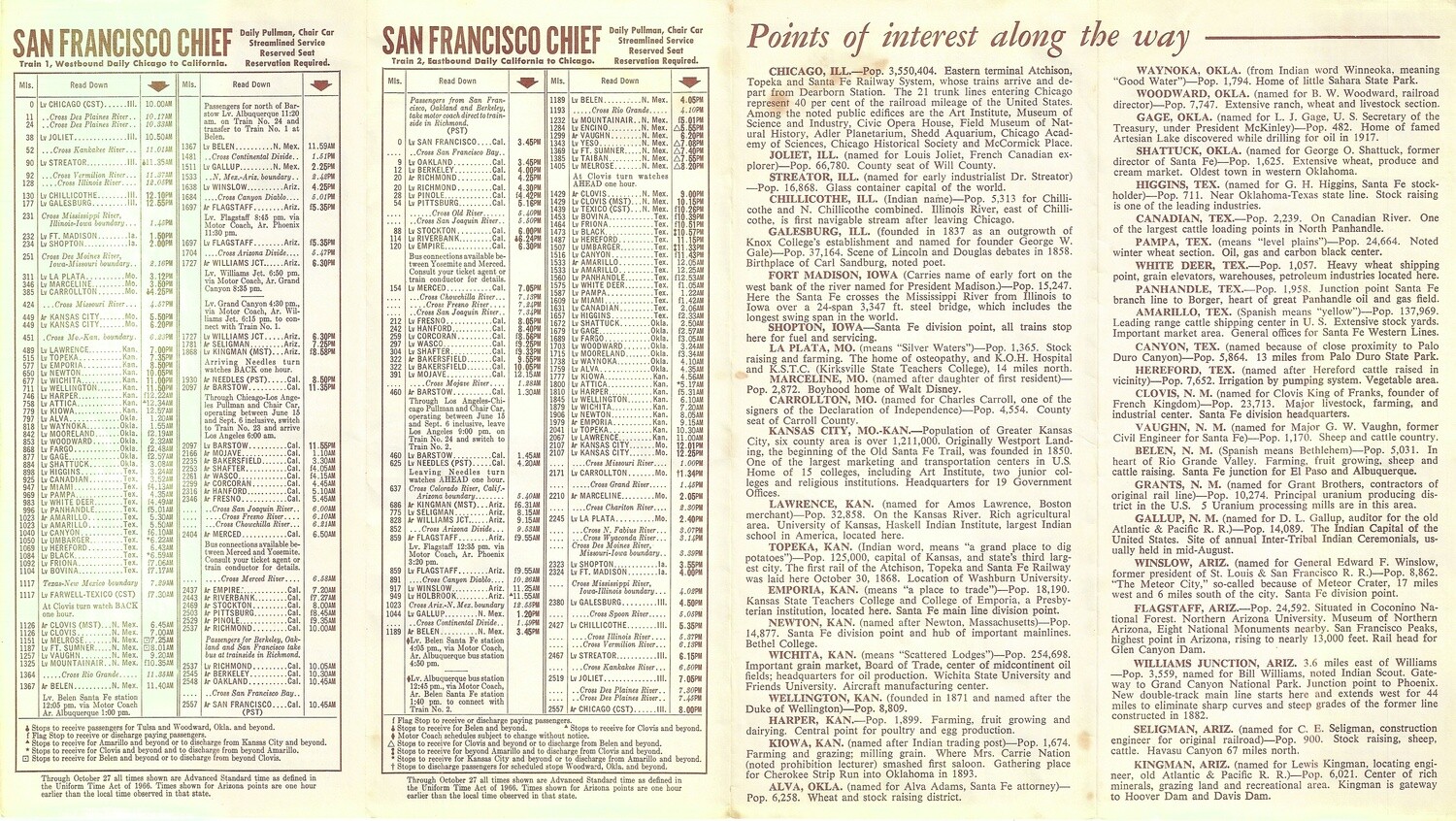 1968 Santa Fe Time table -SF Chief