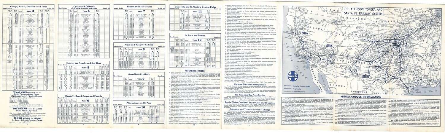 1969 Santa Fe System Time table and route map