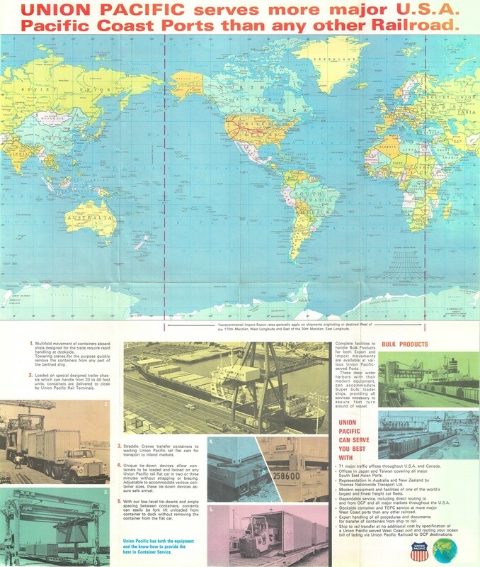 1970 Union Pacific World Trade Map w/promo