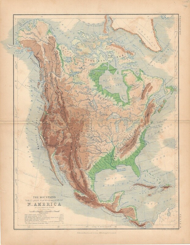 1850 The Mountains &amp; Topography of N. America by William Blackwood