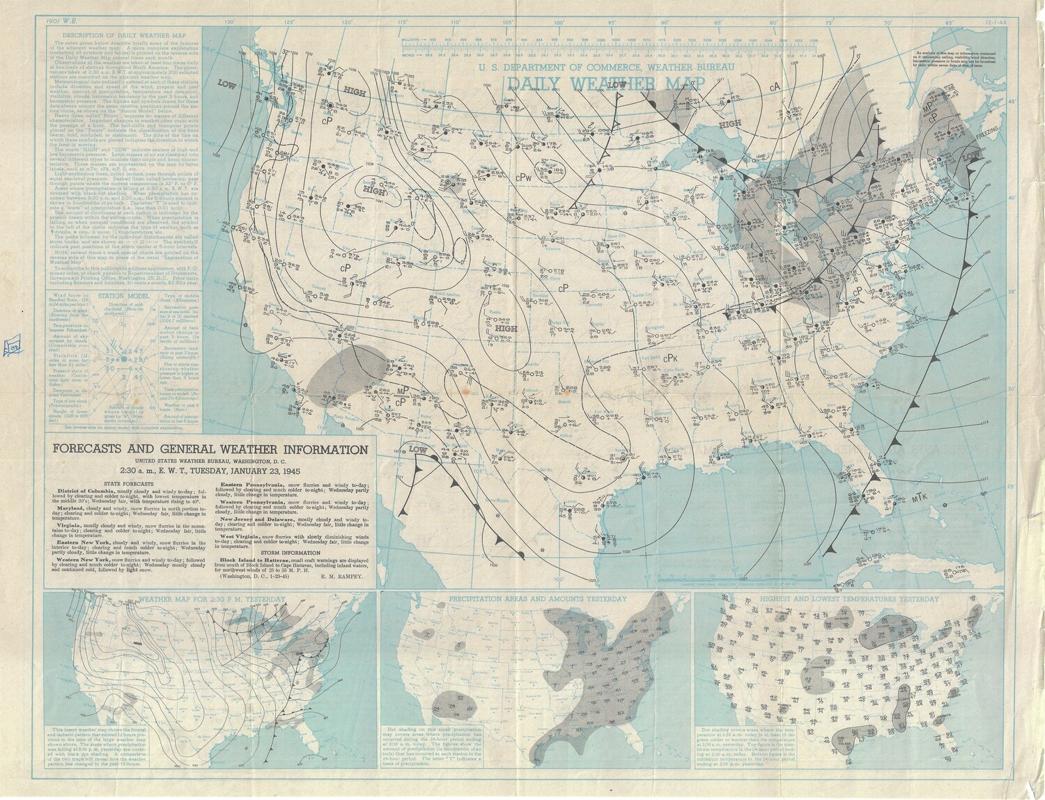 1945 US Weather Bureau Map of the US