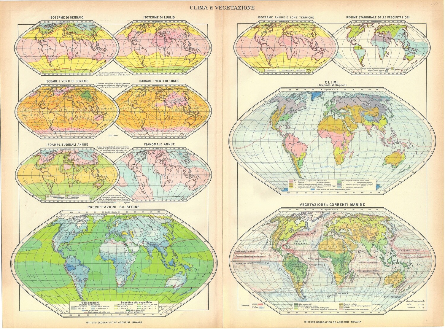 1934 Geophysical World Maps w/ Climates and Vegetation Zones