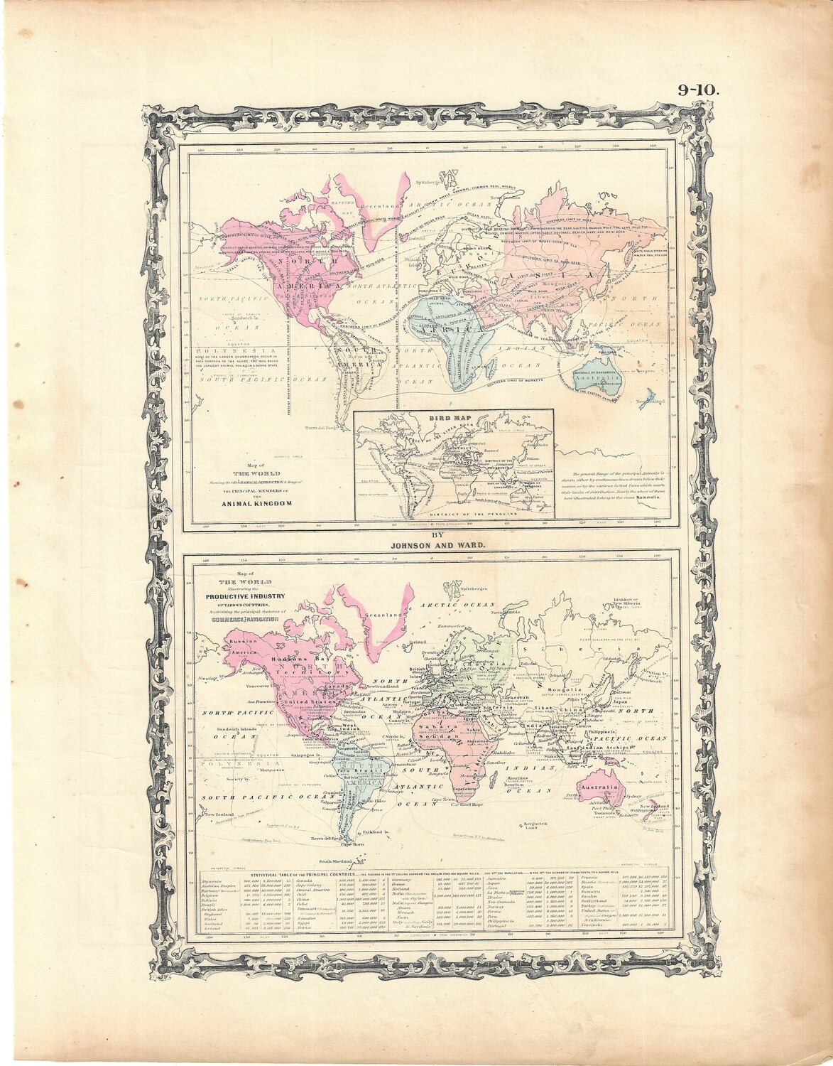 1862 Geophysical Maps of the World by Johnson &amp; Ward