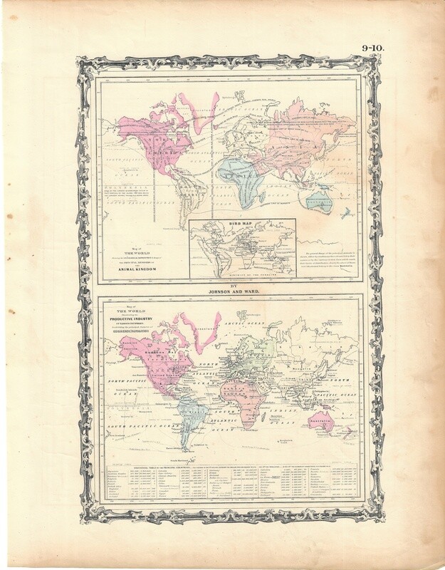 1862 Geophysical Maps of the World by Johnson &amp; Ward