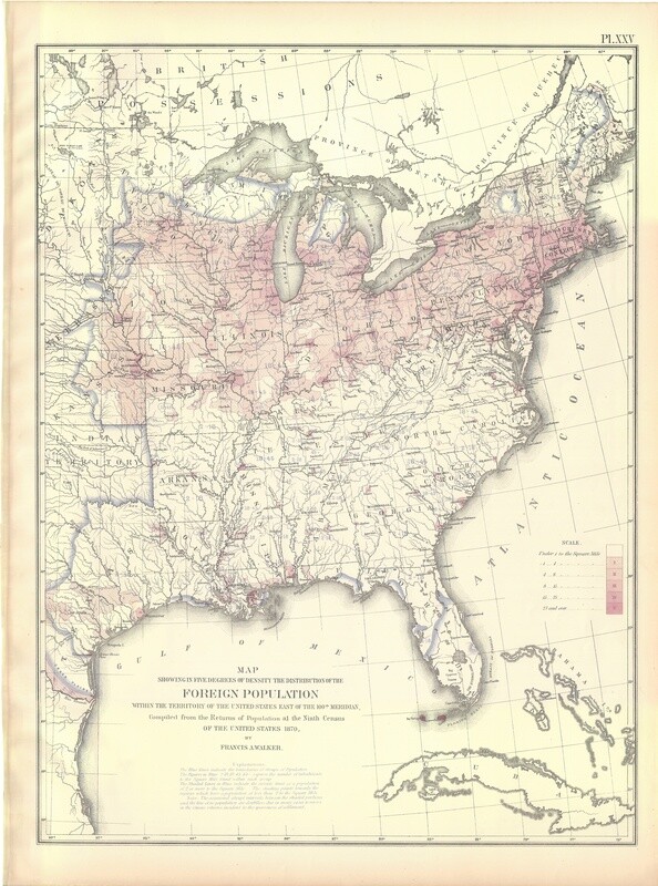 1874 Statistical Map - Density and distribution of Foreign Population 9th census by Francis Walker