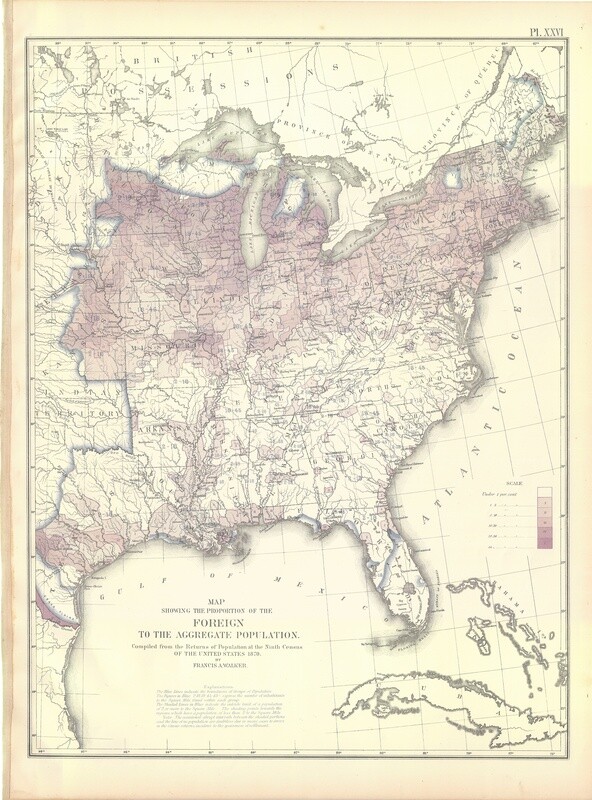 1874 Statistical Map - Foreign to the Aggregate Population  9th census by Francis Walker
