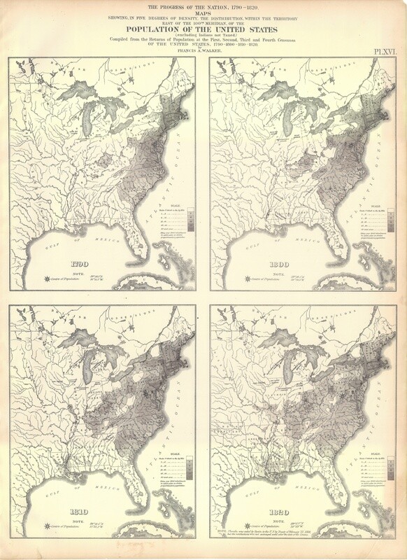 1874 Statistical Map - Population of the US 1790-1820 by Francis Walker