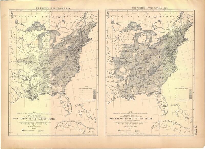 1874 Statistical Map - Population of the US 1830 &amp;1840 by Francis Walker