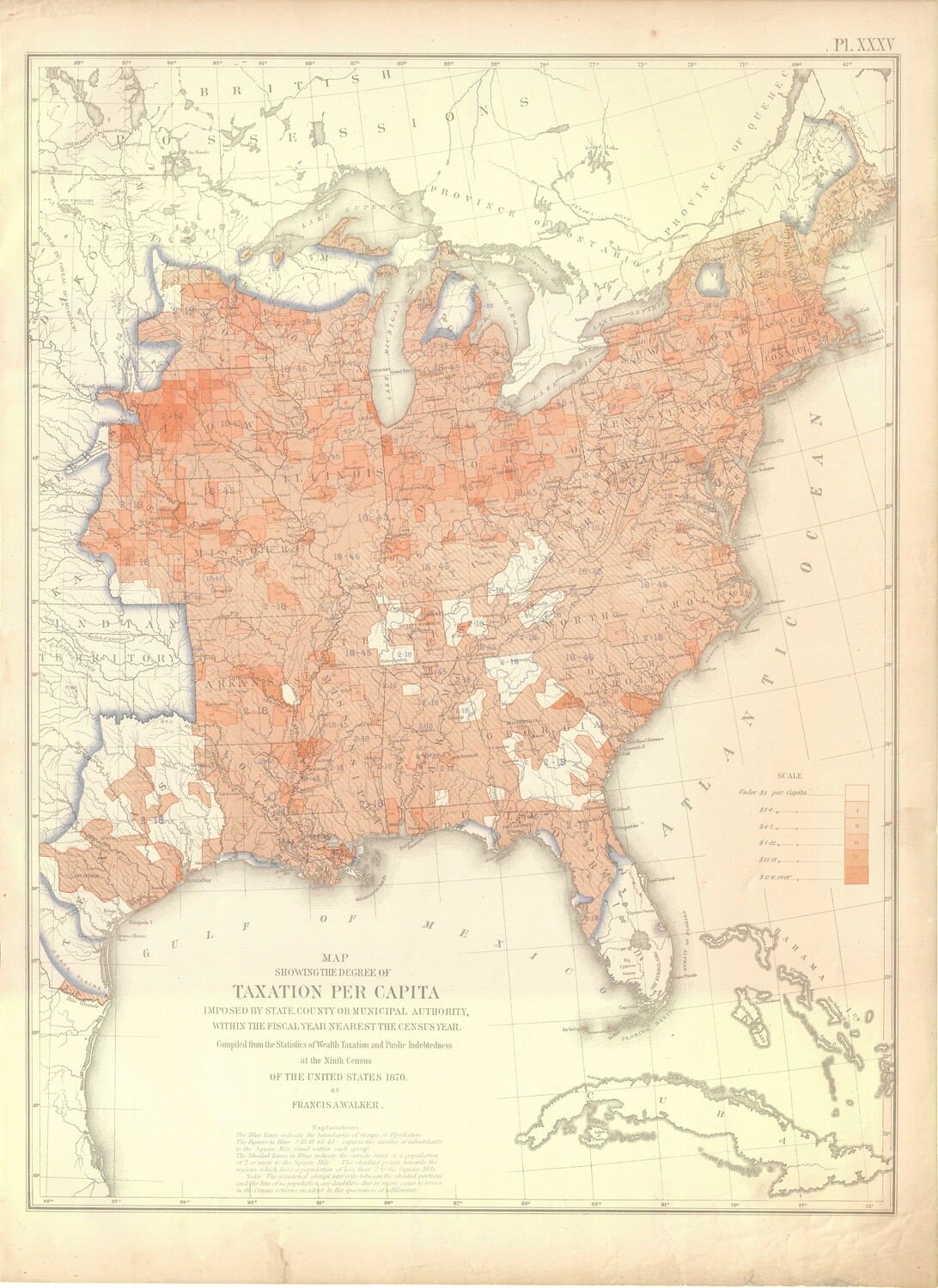 1874 Statistical Map -Taxation Per Capita by Francis Walker