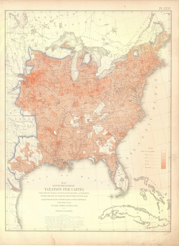 1874 Statistical Map -Taxation Per Capita by Francis Walker