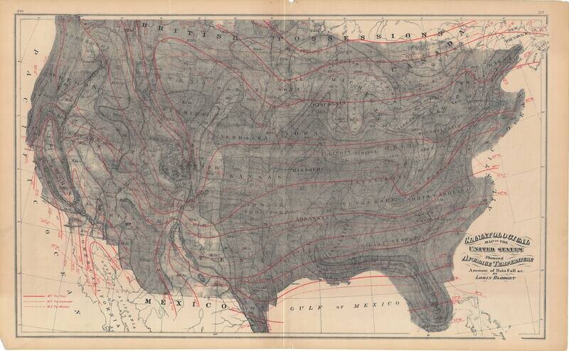 1855 Climatological Map of the US by Lorin Blodget