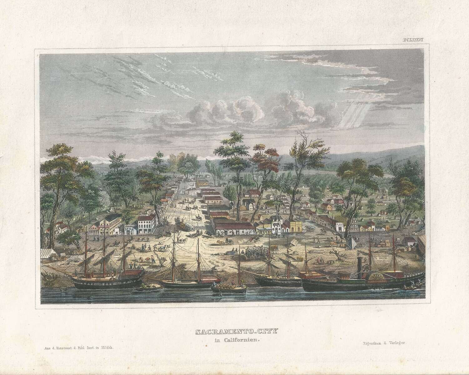 1854 Sacramento City w/ hand water color