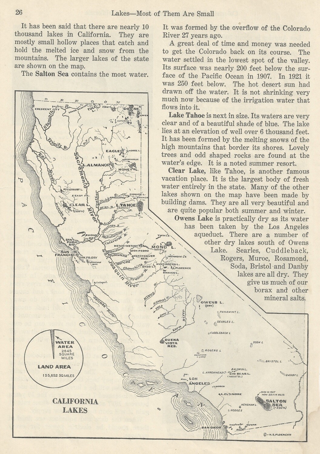 1930 Statistical Map of California w/ hand water coloring -Lakes