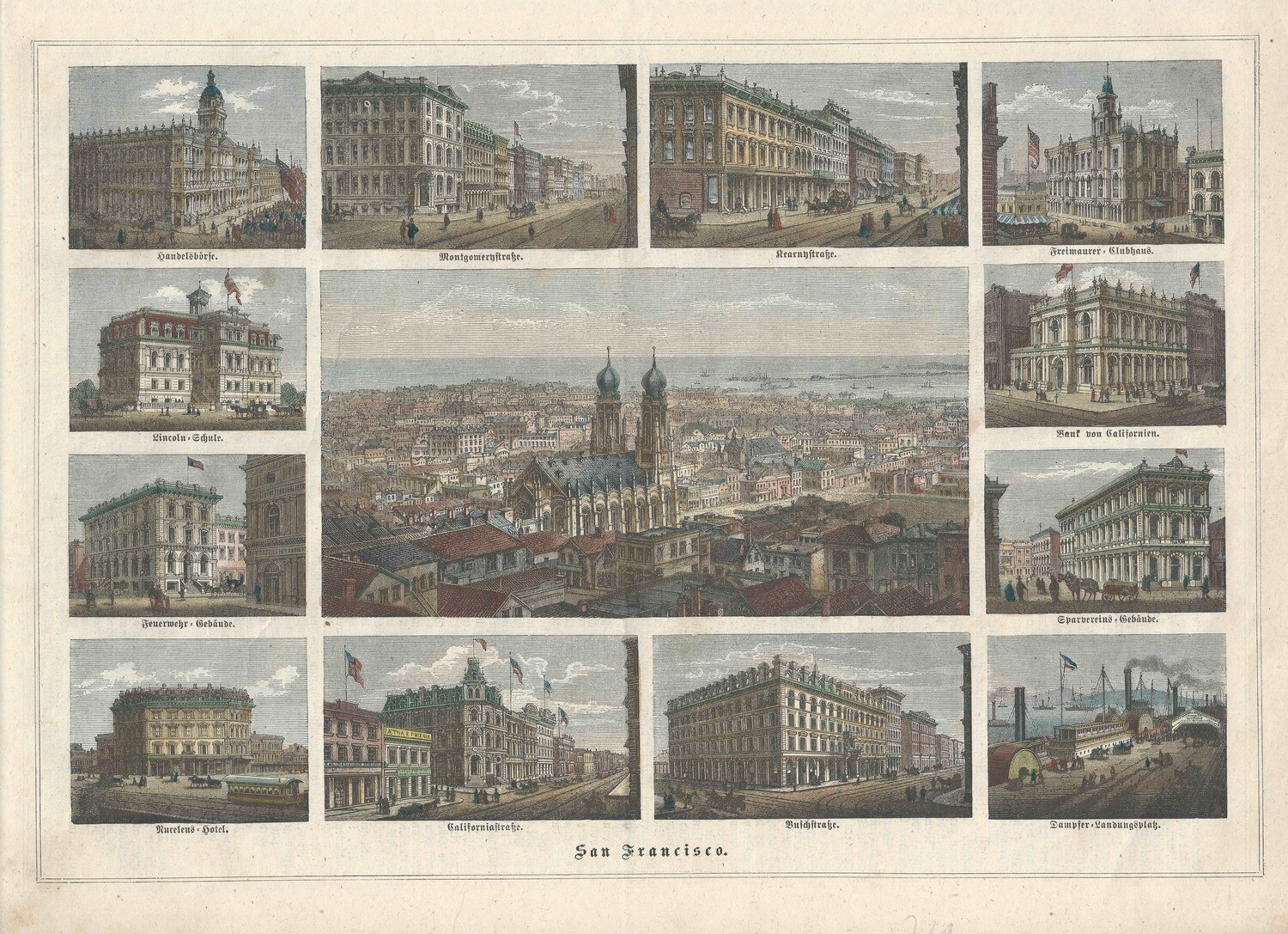1873 Views of San Francisco Buildings (w/ hand water color) by Fredrick Hess