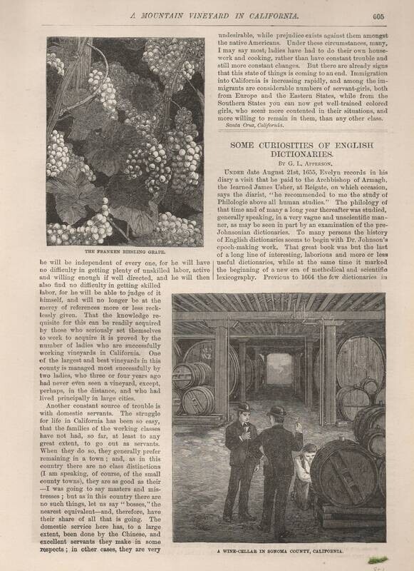 1870  A Mountain Vineyard in CA Woodblock with text