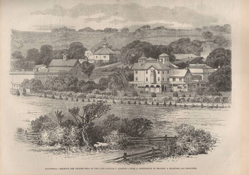 1870 Belmont, Ca . Ralston Country House Woodblock