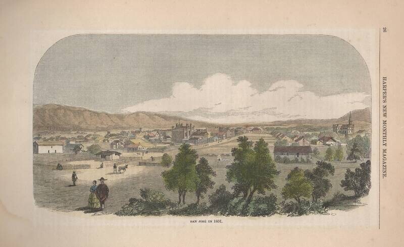1857 View of San Jose , A Woodblock w/ Hand color