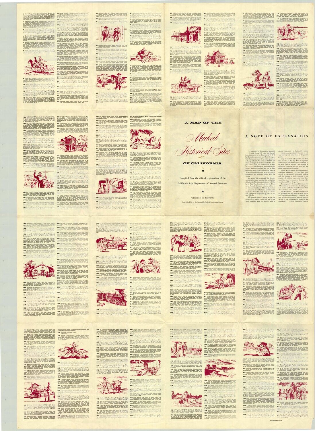 1952 Historical Sites of California Map 