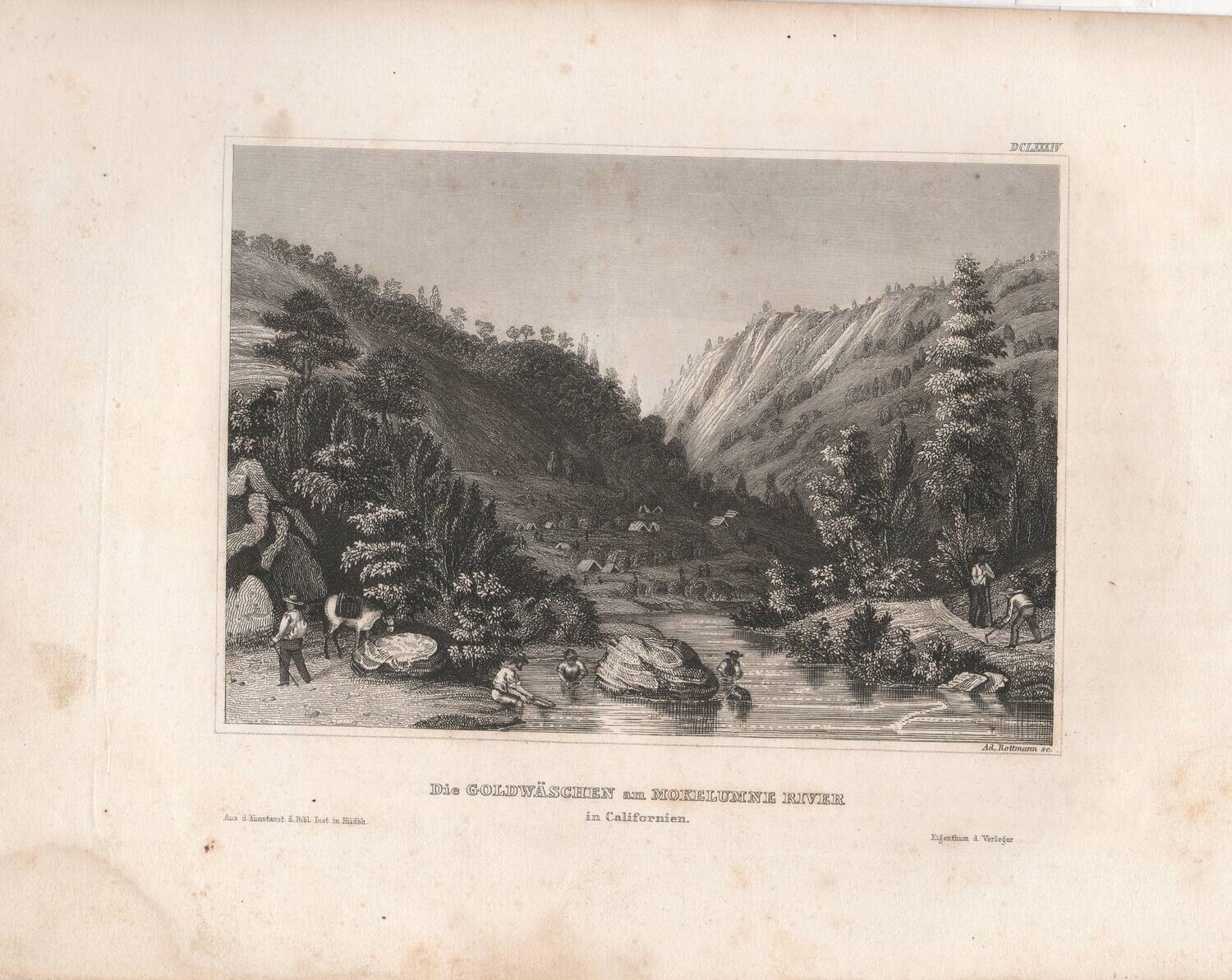 1854 Gold Washing in the Mokelumne River B&amp;W