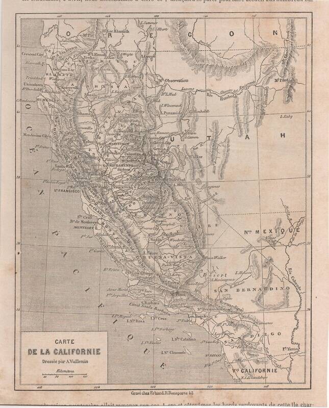 1860 Map of California w/ Gold Towns and Rivers