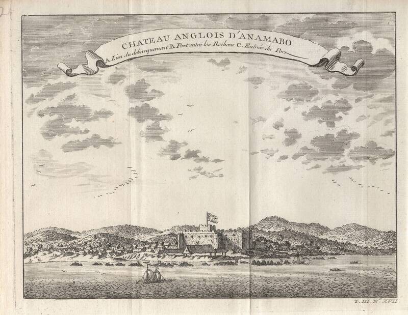 1747 Chateau Anglois D'Anamabo, a Copper Engraved View of the French Fort in Ghana , Africa