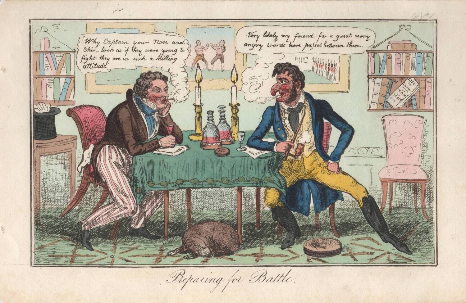 1810 Robert Cruikshank Cartoon "Preparing for Battle "