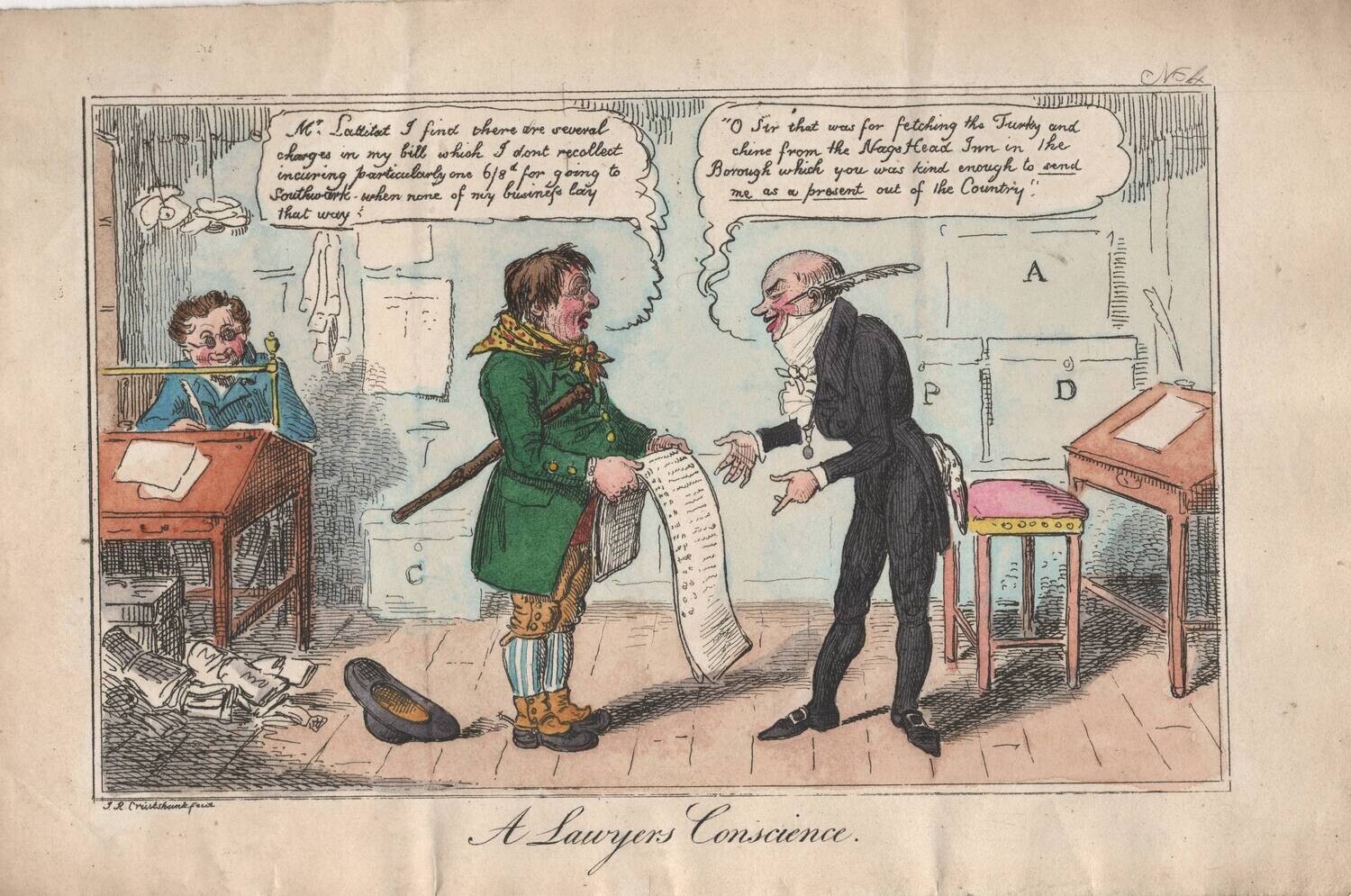 1810 Robert Cruikshank Cartoon " A Lawyers Conscience"