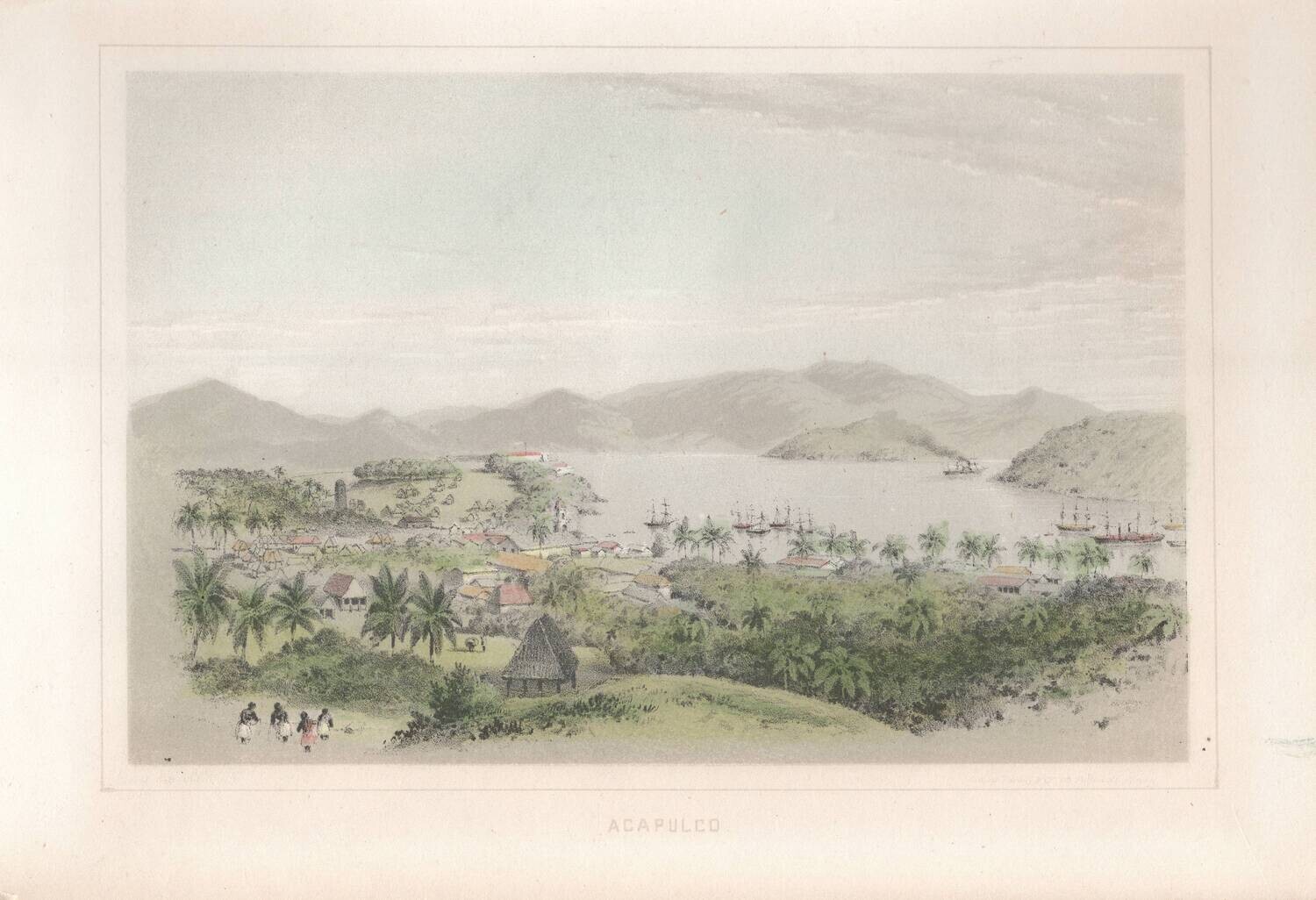 1840 Acapulco View , a Lithograph w/ Hand Color by PS Duval