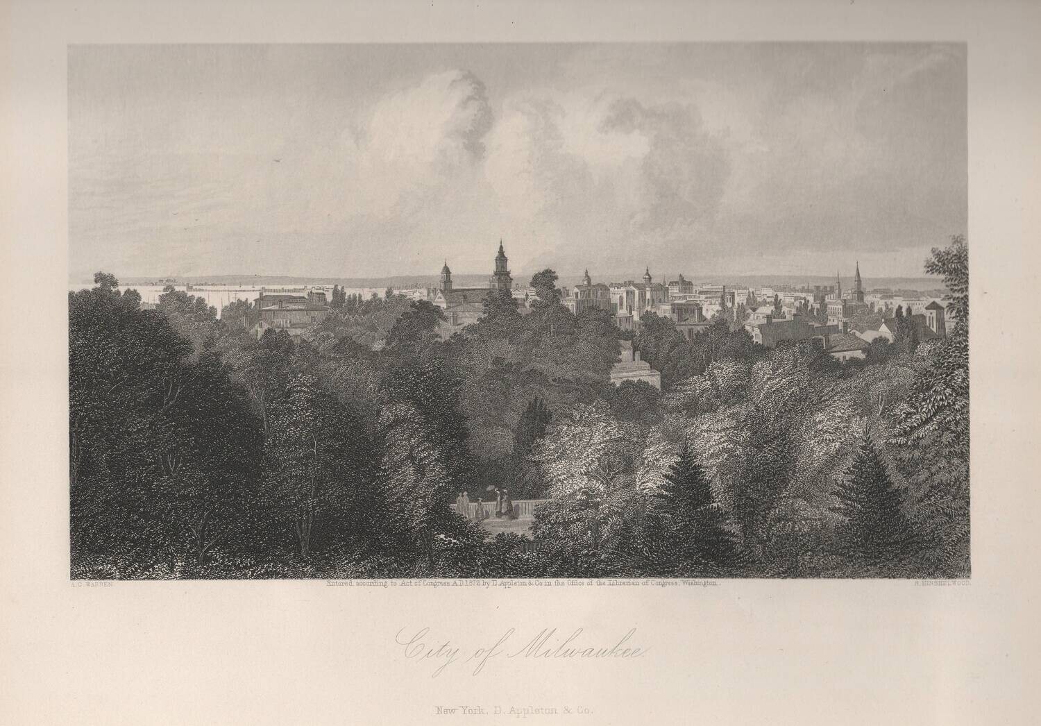 1873 Picturesque America View of Milwaukee, Wis. by Appleton in steel engraving