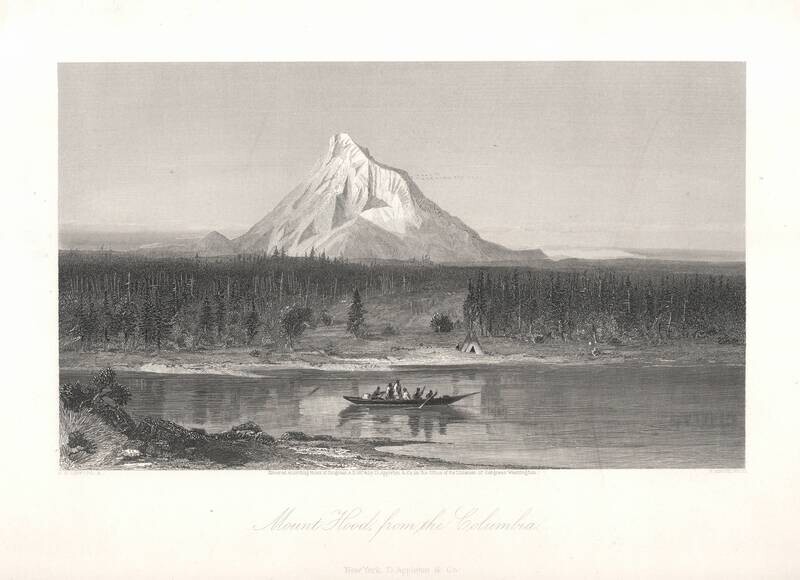 1873 Picturesque America View of Mount Hood from The Columbia River