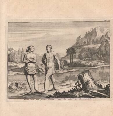 1725 &quot;People w/ One Big Leg on the Coast of Coromandel &quot; by Van der Aa, van Leyden , Netherlands