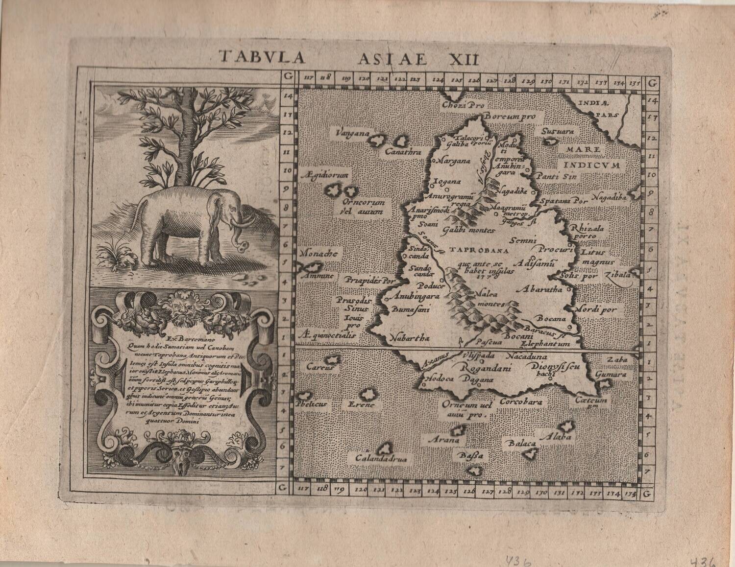 1617 Ptolomy&#39;s Tabula Asiae XIi Map of Sri Lanka by Jan Jansson in Copper Engraving