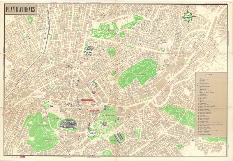 1960 Plan D'Athenes from Air France in Chromolitho