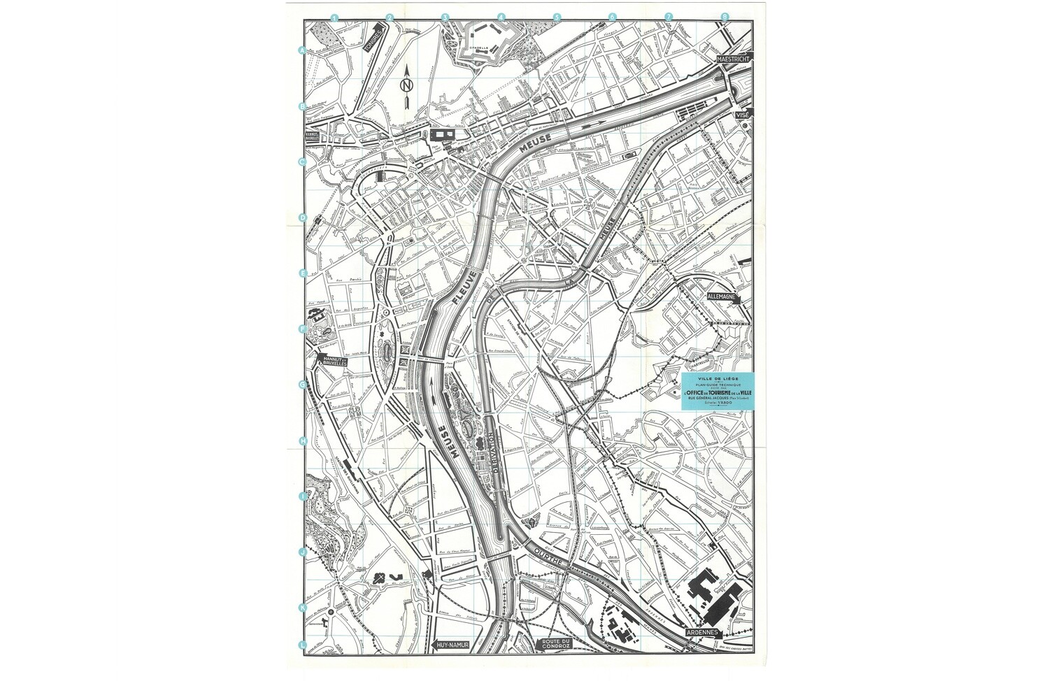 1950 Leige , Belgium Tourist Map from the Office of Tourism