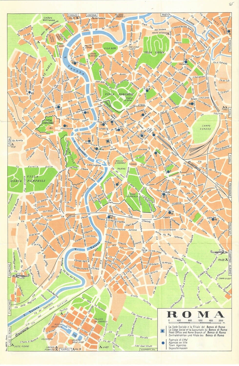 1955 Roma Map by V. Clementi in offset litho
