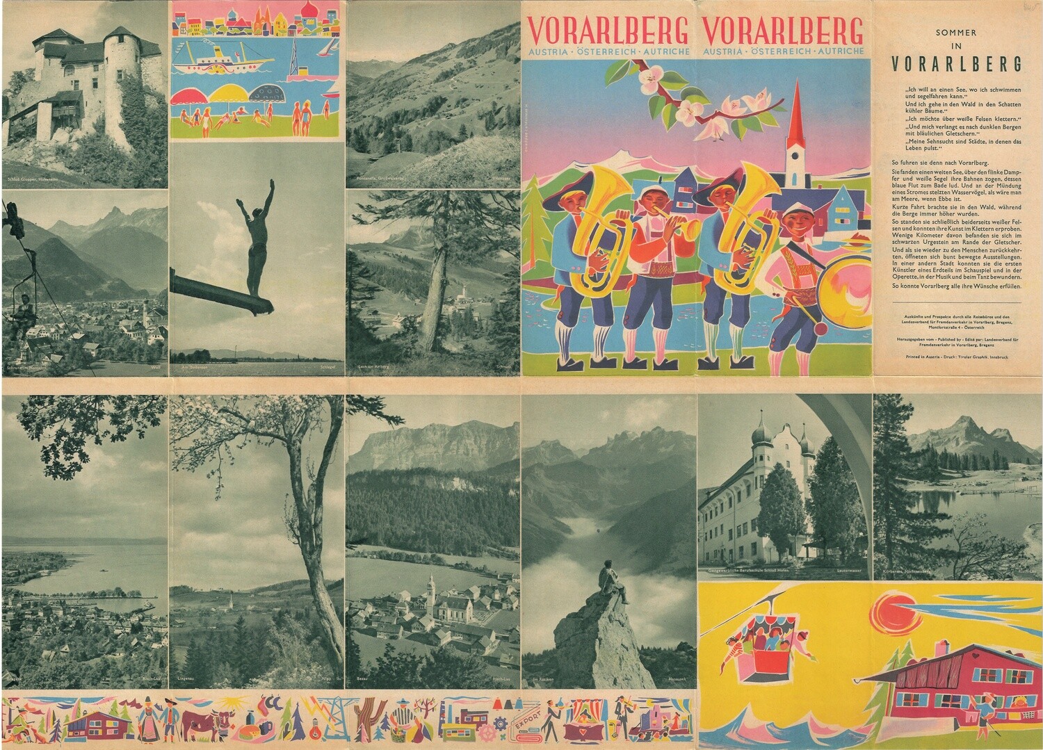 1955 Map of Vorarlberg Tiroler in Chromolithography