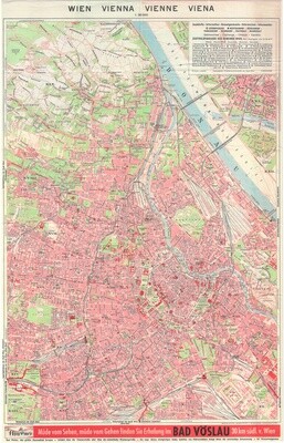 1961 Tourist Map of Vienna, Austria in Color Lithography