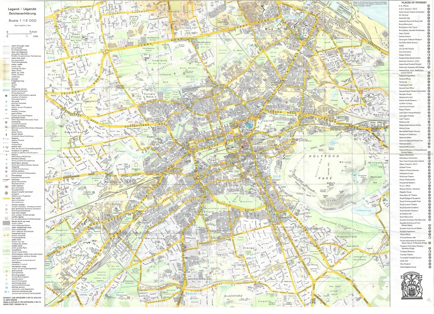 1982 Edinburgh Map by J Bartholomew Offset lith