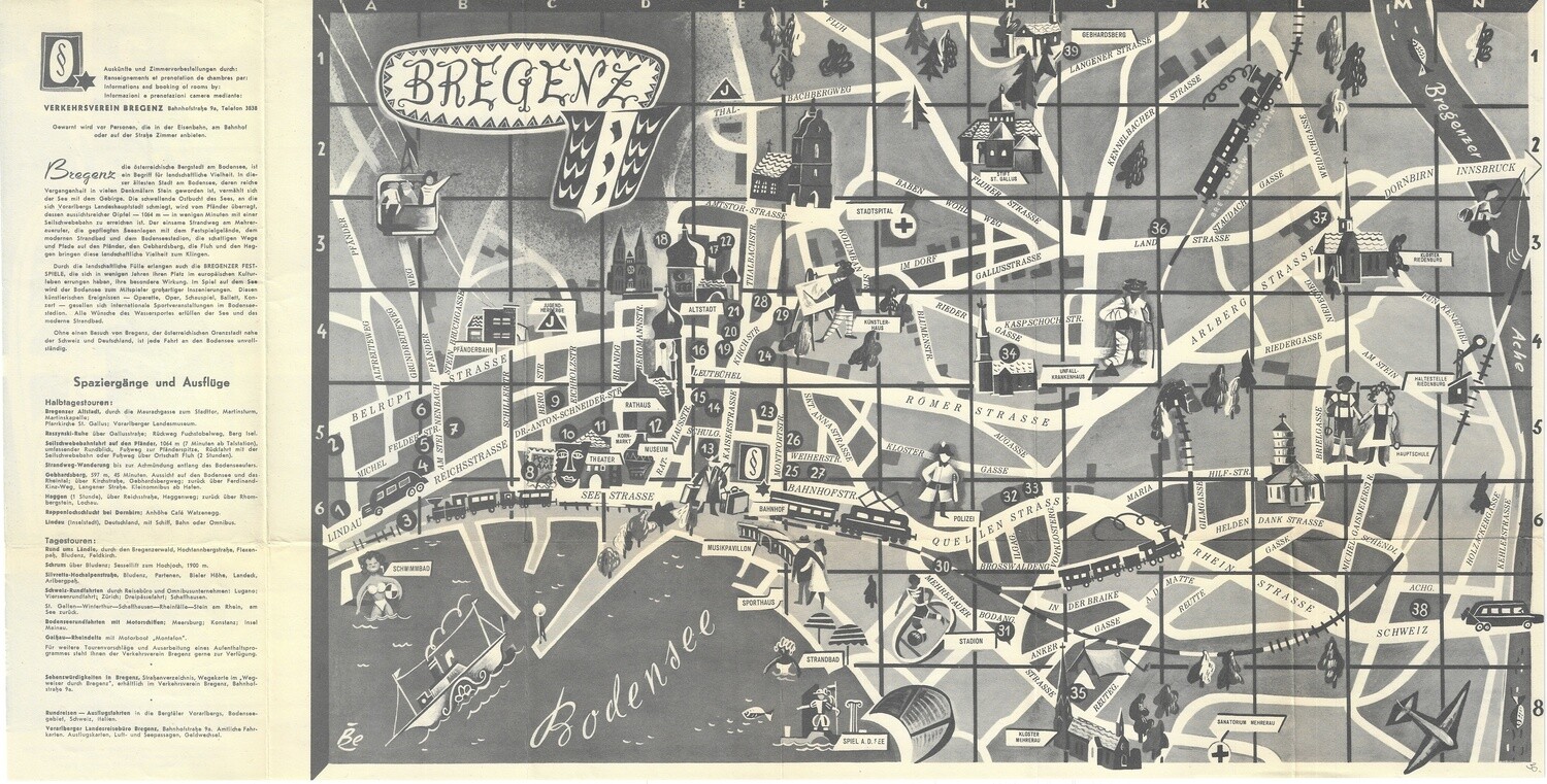1950 Bregenz Vorarlberger Map in offset litho