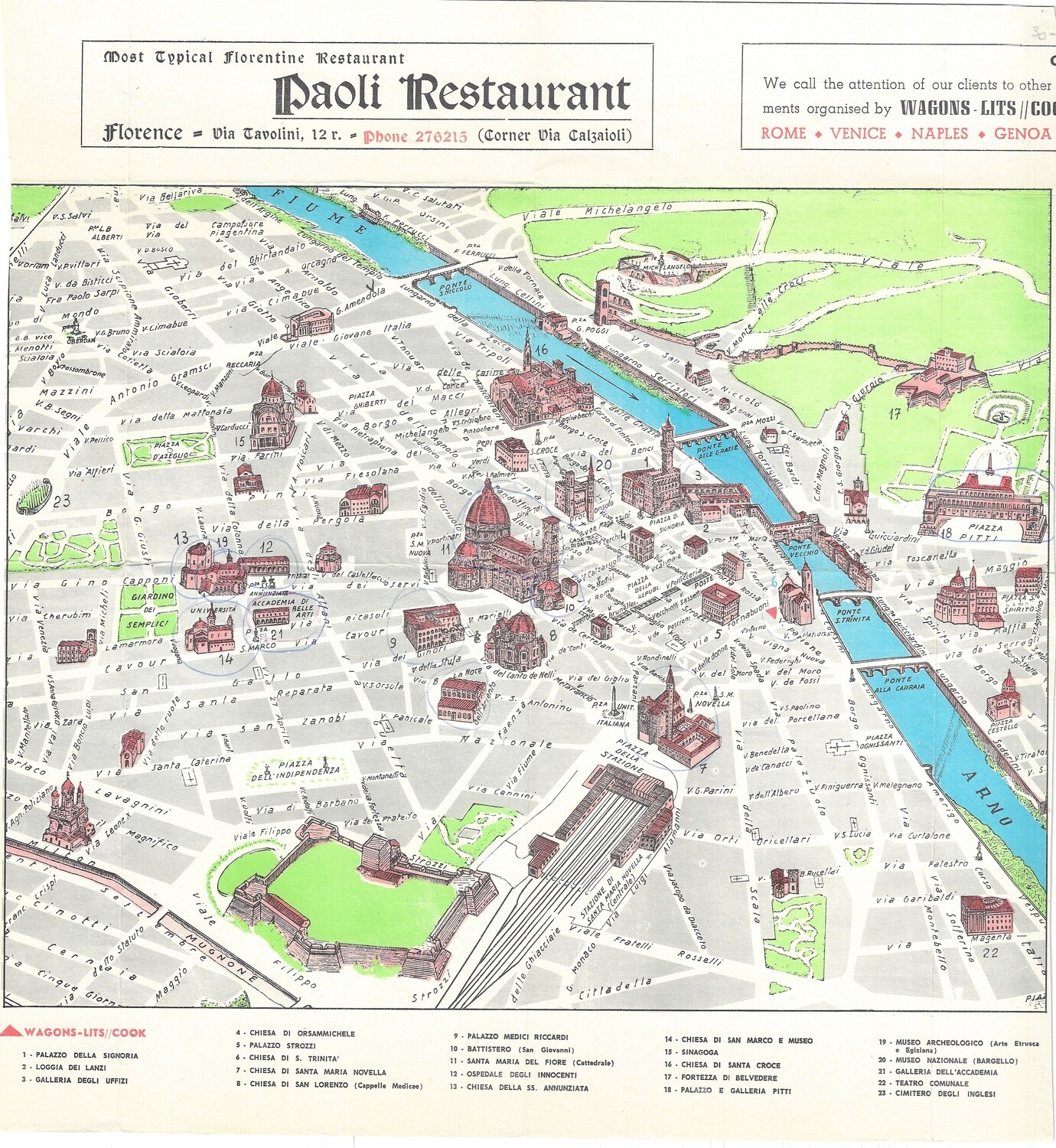 1961 Firenze Italy trimmed from an ephemeral placematt in Chromolith