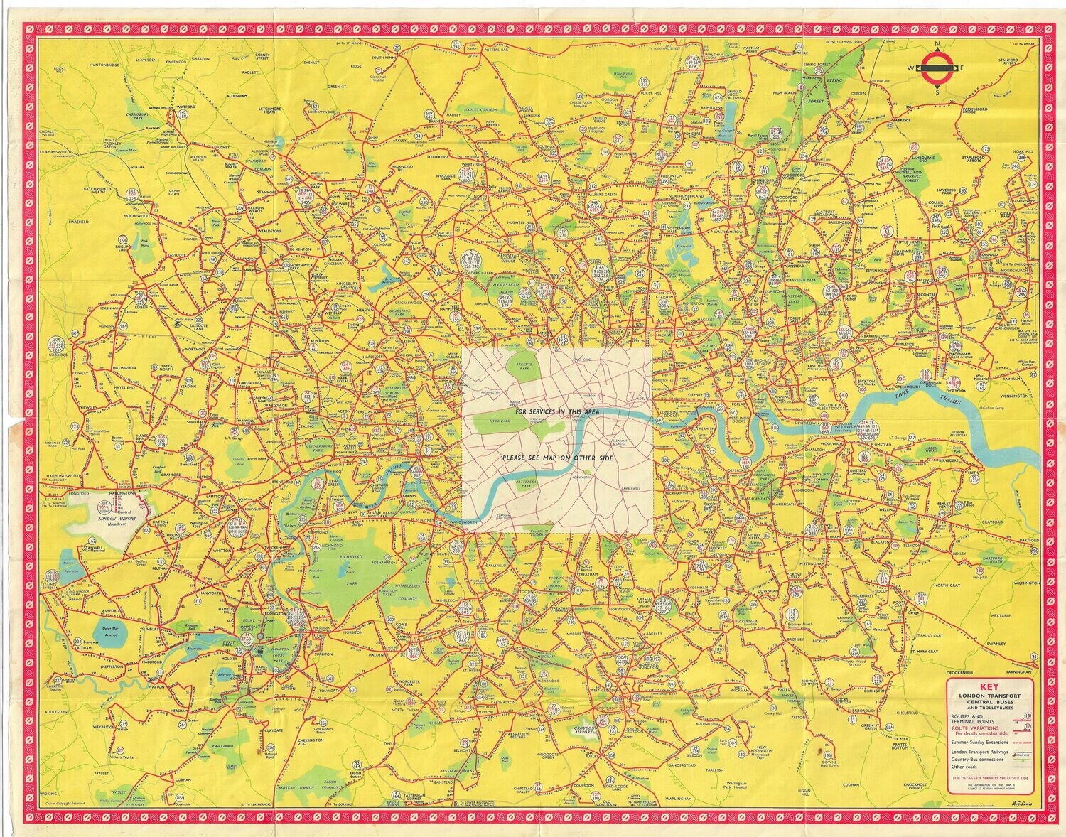 1961 Bus Map Central London Waterlow Sons Chromolith