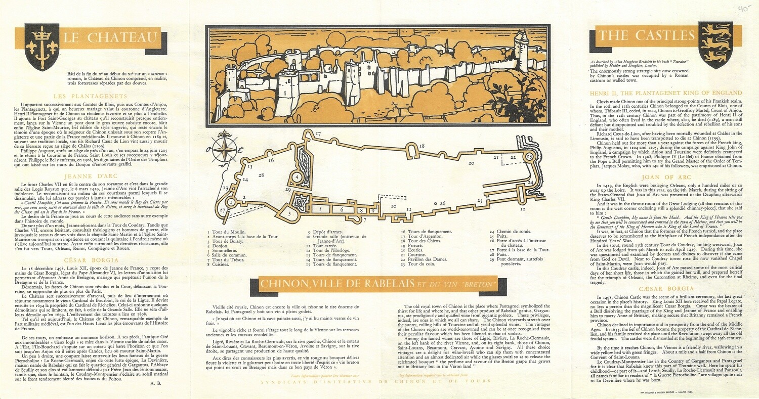 1960 Chinon City Map in Chromolithography